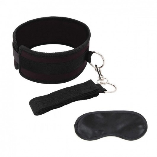 Черный ошейник с длинным поводком Collar and Leash Set - Lux Fetish - купить с доставкой в Рубцовске