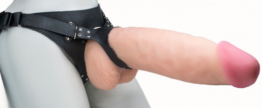 Телесный реалистичный фаллоимитатор на черных трусиках Real Big Strap-On - 34,5 см. - LOVETOY (А-Полимер) - купить с доставкой в Рубцовске