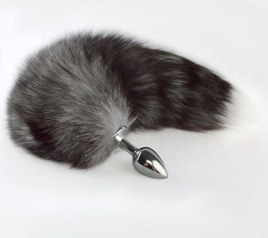 Серебристая анальная пробка с серым хвостиком - Sitabella - купить с доставкой в Рубцовске