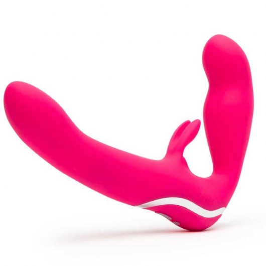 Ярко-розовый безремневой страпон Rechargeable Vibrating Strapless Strap-On - Happy Rabbit - купить с доставкой в Рубцовске