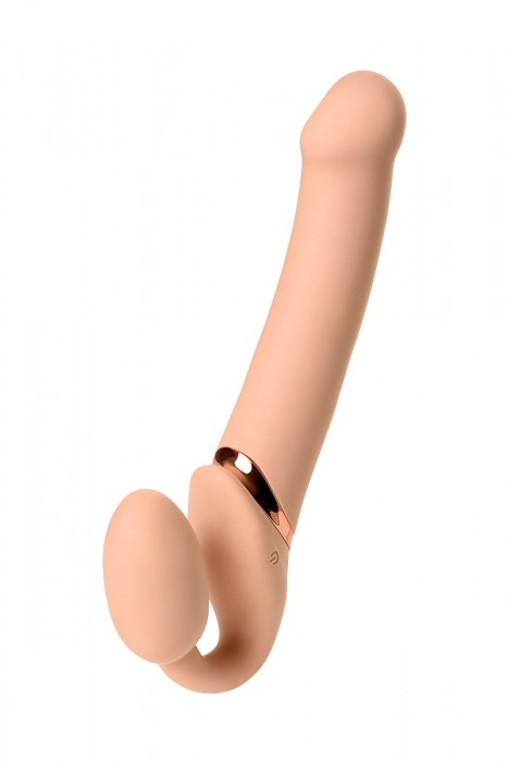 Телесный безремневой вибрострапон Vibrating Bendable Strap-On L - Strap-on-me - купить с доставкой в Рубцовске