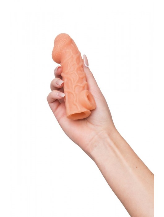 Телесная закрытая насадка с венками Cock Sleeve Size S - 13,8 см. - KOKOS - в Рубцовске купить с доставкой