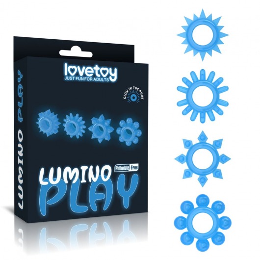 Набор из 4 голубых, светящихся в темноте эрекционных колец Lumino Play - Lovetoy - в Рубцовске купить с доставкой