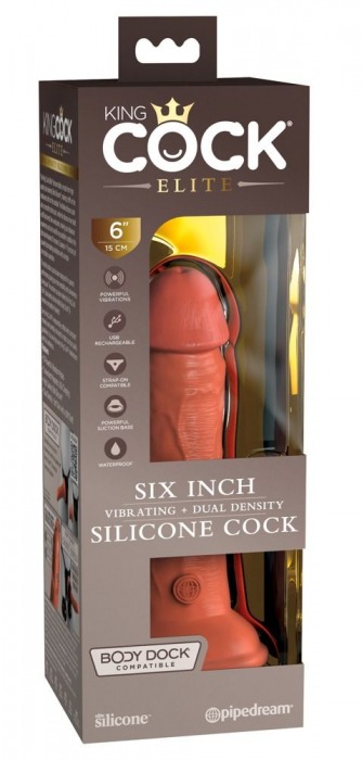Фаллоимитатор цвета карамели 6  Vibrating Silicone Dual Density Cock - 17,8 см. - Pipedream