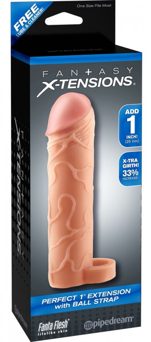 Телесная насадка с кольцом Perfect 1 Extension with Ball Strap - 17 см. - Pipedream - в Рубцовске купить с доставкой