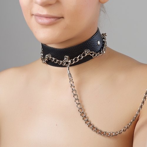 Чёрный ошейник из натуральной кожи - Sitabella - купить с доставкой в Рубцовске