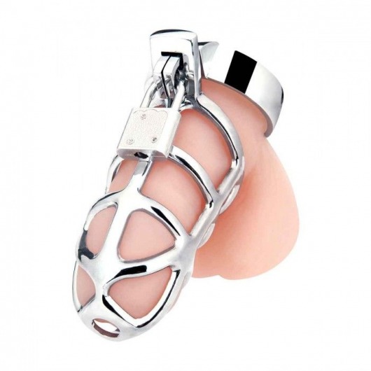 Серебристая металлическая клетка для члена с замком Enslave Cock Cage - BlueLine - купить с доставкой в Рубцовске