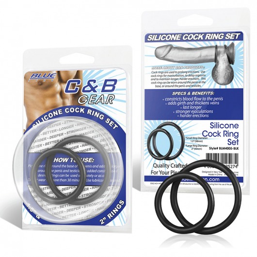 Набор из двух черных силиконовых колец разного диаметра SILICONE COCK RING SET - BlueLine - в Рубцовске купить с доставкой