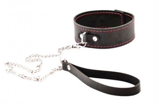 Черный широкий ошейник с красной строчкой и поводком - Crazy Handmade - купить с доставкой в Рубцовске