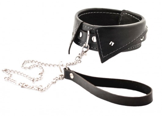 Черный ошейник-воротничок с металлическим поводком - Crazy Handmade - купить с доставкой в Рубцовске