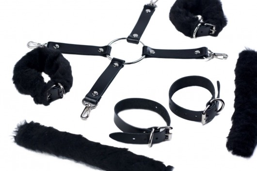 Черный набор для фиксации со съемными меховыми опушками - Лунный свет - купить с доставкой в Рубцовске