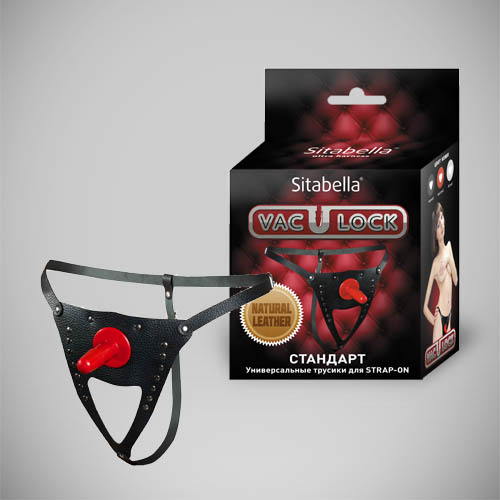 Черные кожаные универсальные трусики со штырьком для насадок и вырезом - Sitabella - купить с доставкой в Рубцовске