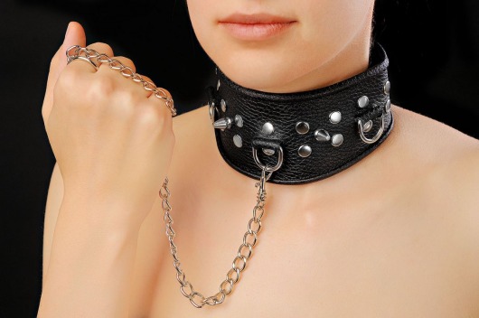 Чёрный ошейник из кожи - Sitabella - купить с доставкой в Рубцовске