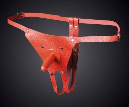 Красные кожаные универсальные трусики со штырьком для насадок - Sitabella - купить с доставкой в Рубцовске