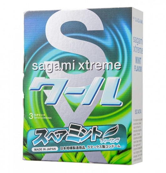 Презервативы Sagami Xtreme Mint с ароматом мяты - 3 шт. - Sagami - купить с доставкой в Рубцовске
