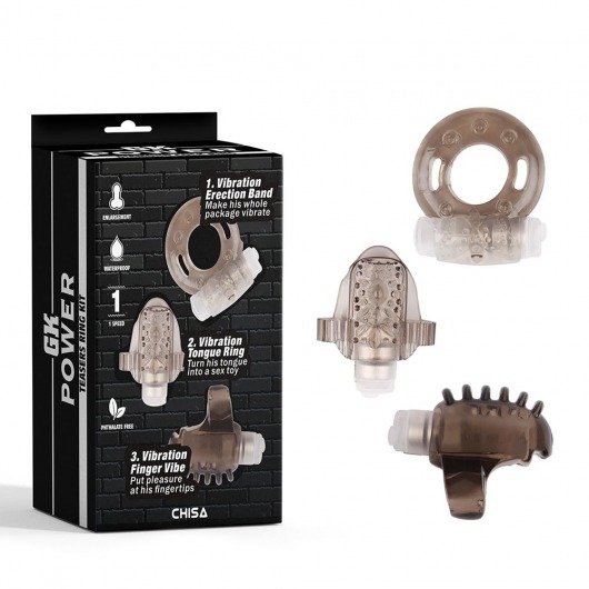 Набор из 3 дымчатых эрекционных колец с вибрацией Teasers Ring Kit - Chisa - в Рубцовске купить с доставкой