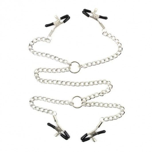 Серебристые зажимы для сосков и половых губ на тонкой цепочке - Notabu - купить с доставкой в Рубцовске