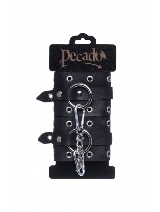 Черные кожаные однослойные наручники с люверсами - Pecado - купить с доставкой в Рубцовске