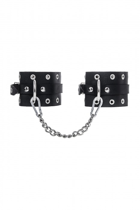 Черные кожаные однослойные оковы с люверсами - Pecado - купить с доставкой в Рубцовске