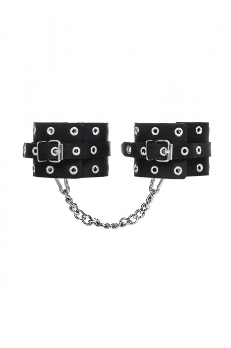 Черные кожаные однослойные оковы с люверсами - Pecado - купить с доставкой в Рубцовске