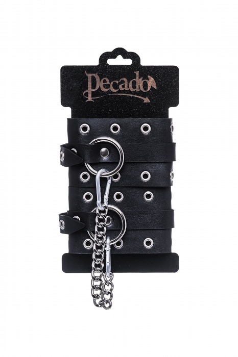 Черные кожаные однослойные оковы с люверсами - Pecado - купить с доставкой в Рубцовске