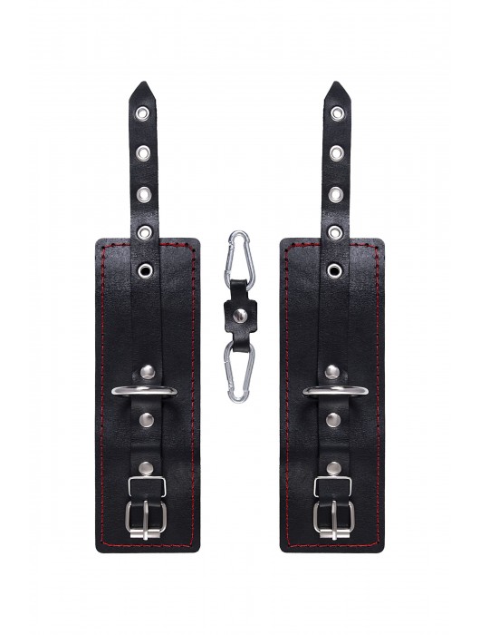 Черные кожаные однослойные наручники с контрастной строчкой - Pecado - купить с доставкой в Рубцовске