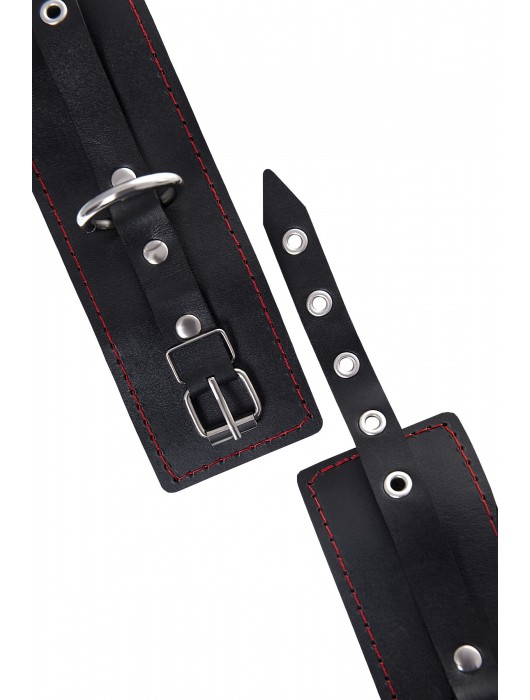 Черные кожаные однослойные наручники с контрастной строчкой - Pecado - купить с доставкой в Рубцовске