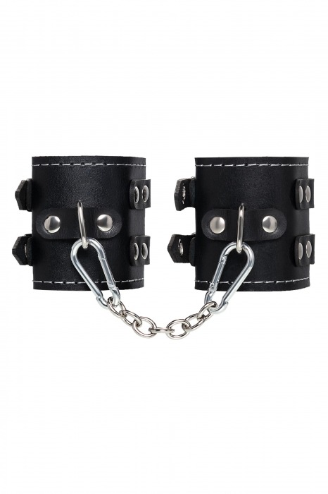 Черные кожаные наручники с двумя ремнями и красной подкладкой - Pecado - купить с доставкой в Рубцовске