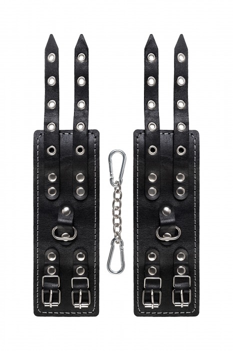Черные кожаные наручники с двумя ремнями и красной подкладкой - Pecado - купить с доставкой в Рубцовске
