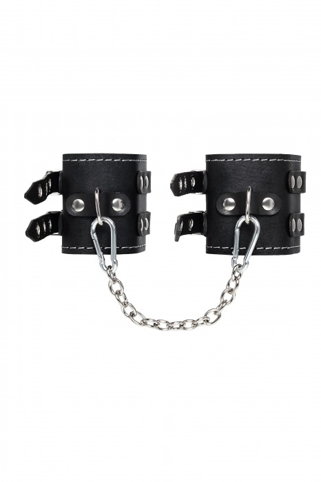 Черные кожаные оковы с двумя ремнями и красной подкладкой - Pecado - купить с доставкой в Рубцовске