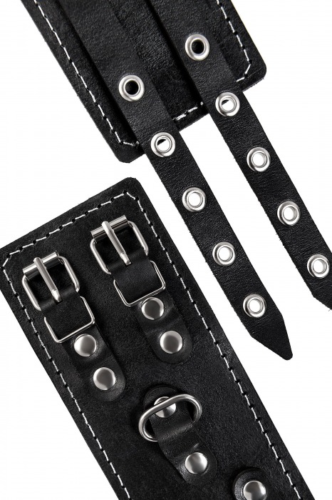 Черные кожаные оковы с двумя ремнями и красной подкладкой - Pecado - купить с доставкой в Рубцовске