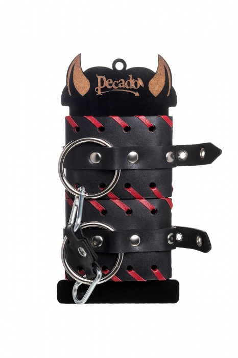 Черно-красные наручники из натуральной кожи - Pecado - купить с доставкой в Рубцовске
