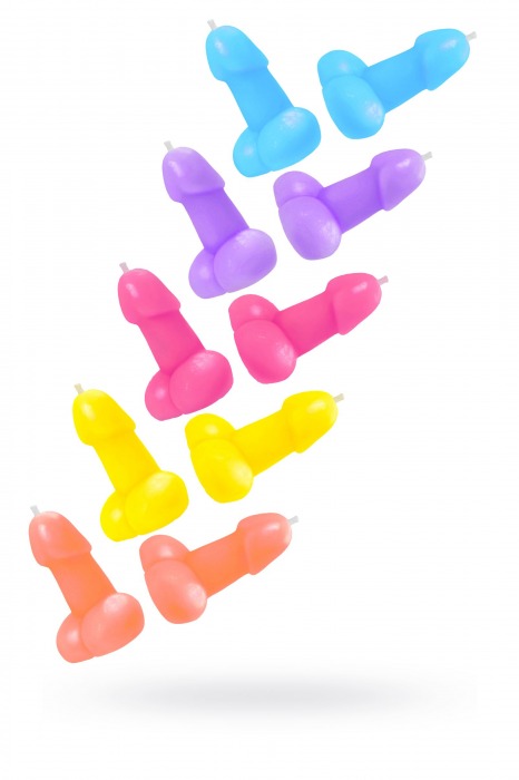 Набор из 10 разноцветных свечей в форме пениса - Pecado - купить с доставкой в Рубцовске