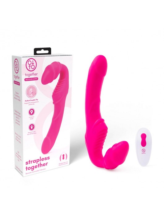 Розовый безремневой страпон на радиоуправлении Strapless Together - 22 см. - Together Toy - купить с доставкой в Рубцовске