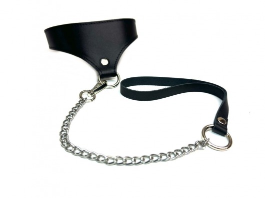 Черный кожаный ошейник Black Phoenix с поводком - БДСМ Арсенал - купить с доставкой в Рубцовске