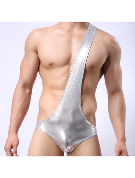 Серебристые мужские трусы с плечевой бретелью - WowHomme купить с доставкой