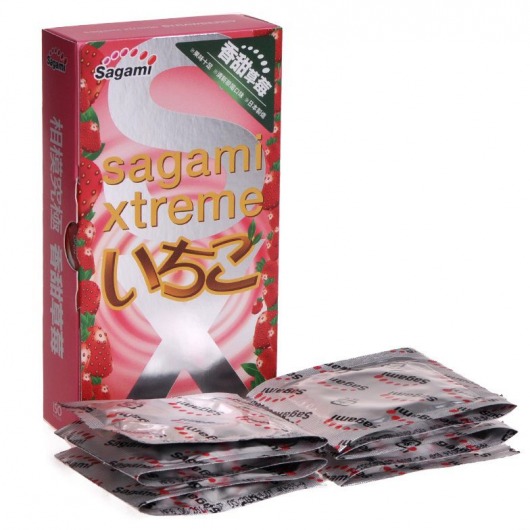 Презервативы Sagami Xtreme Strawberry c ароматом клубники - 10 шт. - Sagami - купить с доставкой в Рубцовске