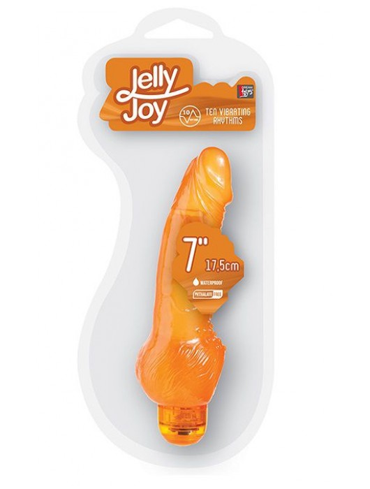 Оранжевый гелевый вибратор с широким основанием JELLY JOY 7INCH 10 RHYTHMS - 17,5 см. - Dream Toys