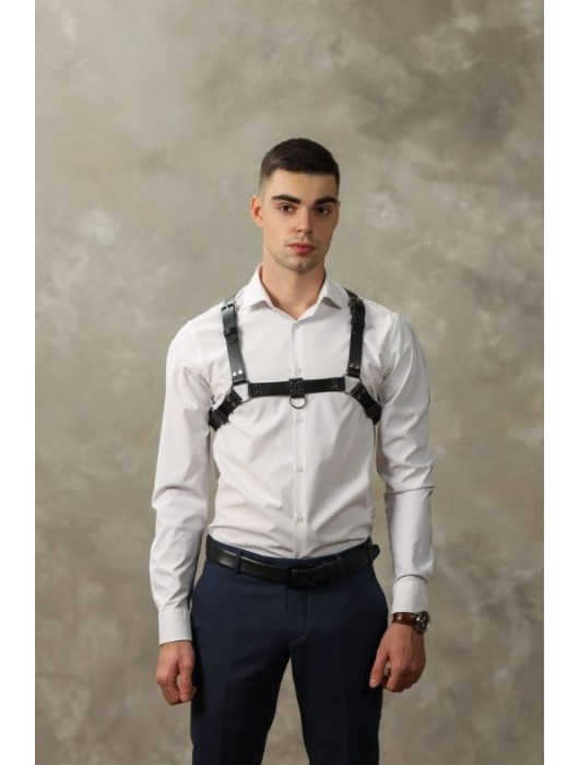 Черная мужская кожаная портупея №4 - БДСМ Арсенал - купить с доставкой в Рубцовске