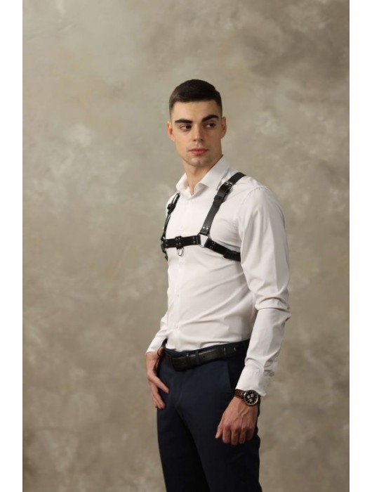 Черная мужская кожаная портупея №4 - БДСМ Арсенал - купить с доставкой в Рубцовске