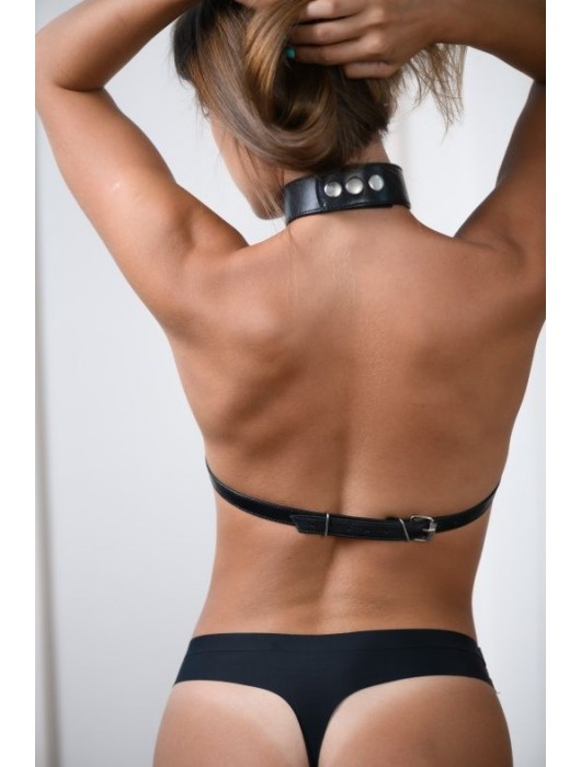 Черная кожаная сбруя с ошейником plus size из нежной кожи - БДСМ Арсенал - купить с доставкой в Рубцовске