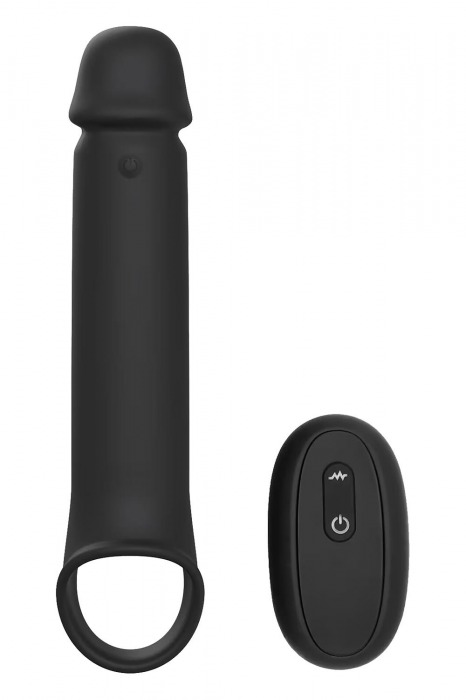 Черная насадка-удлинитель с вибрацией Vibrating Extender With Remote - Dream Toys - в Рубцовске купить с доставкой
