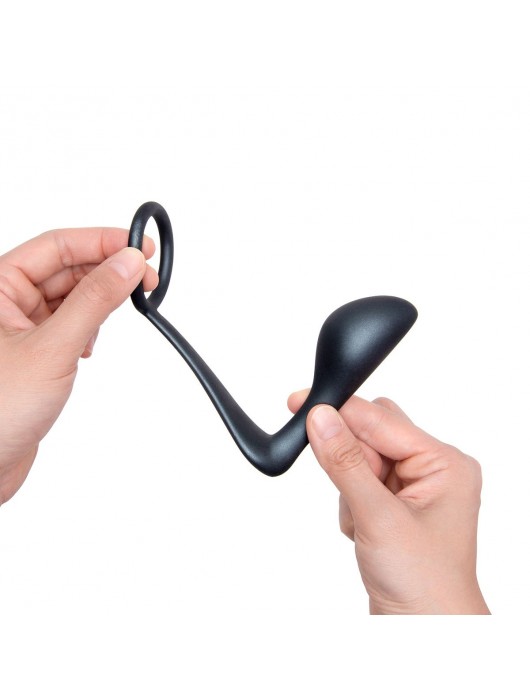 Черное эрекционное кольцо со стимулятором простаты Ringer Cock Ring   Plug - b-Vibe - в Рубцовске купить с доставкой