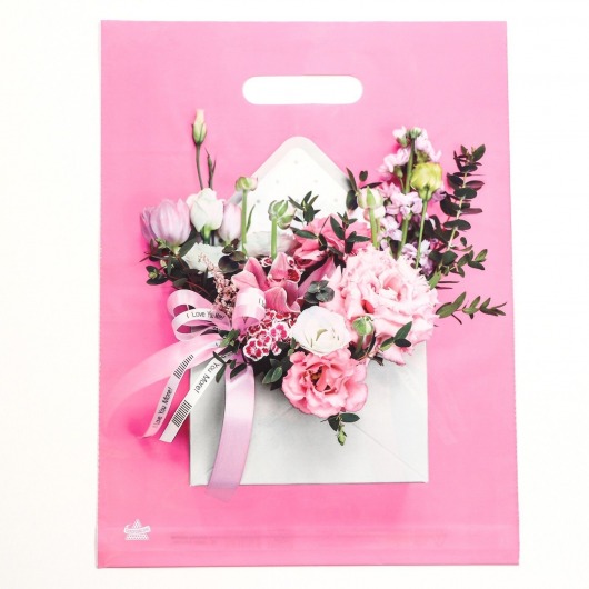 Розовый пакет с цветочным принтом и вырубной ручкой (40х31 см) - Сима-Ленд - купить с доставкой в Рубцовске