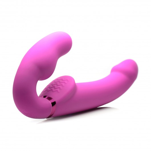 Розовый безремневой страпон с вибрацией и функцией расширения Inflatable Ergo-Fit Strapless Strap-On - XR Brands - купить с доставкой в Рубцовске