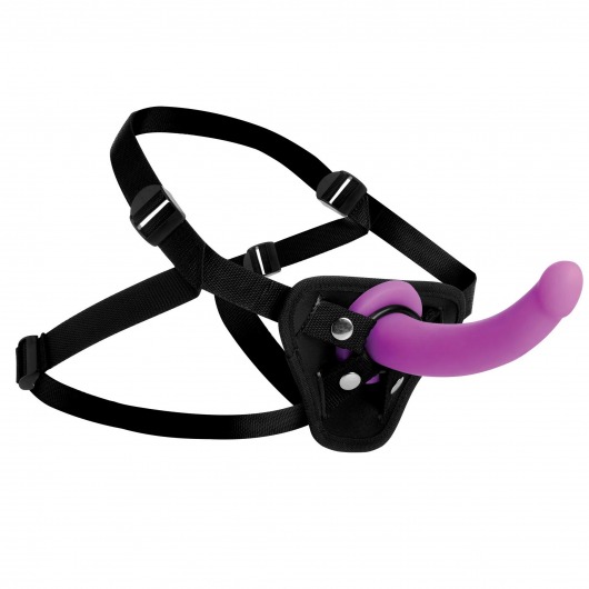 Лиловый поясной страпон Navigator Silicone G-Spot Dildo with Harness - 17,8 см. - XR Brands - купить с доставкой в Рубцовске