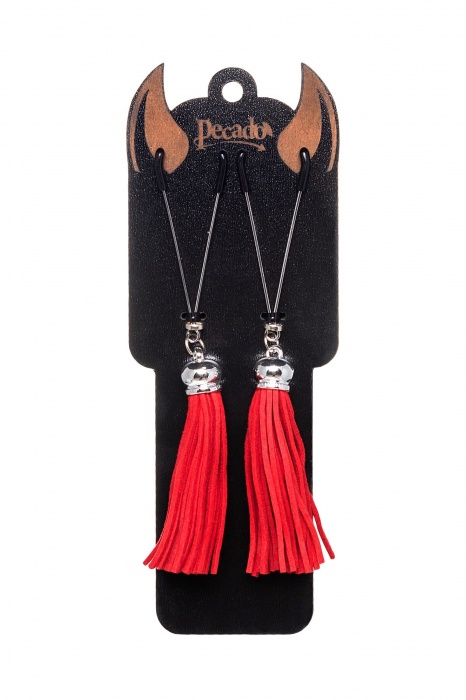 Зажимы на соски «Вилки» с красными кисточками из замши - Pecado - купить с доставкой в Рубцовске