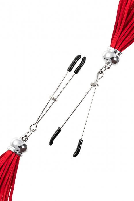 Зажимы на соски «Вилки» с красными кисточками из замши - Pecado - купить с доставкой в Рубцовске