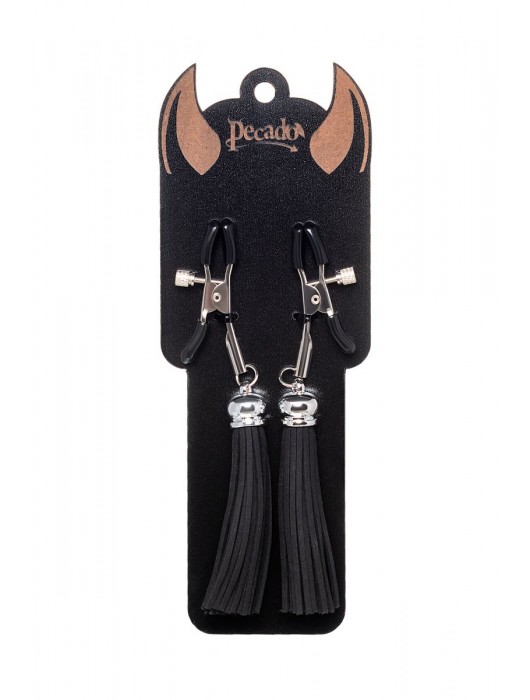 Зажимы на соски «Прищепки» с черными кисточками из замши - Pecado - купить с доставкой в Рубцовске