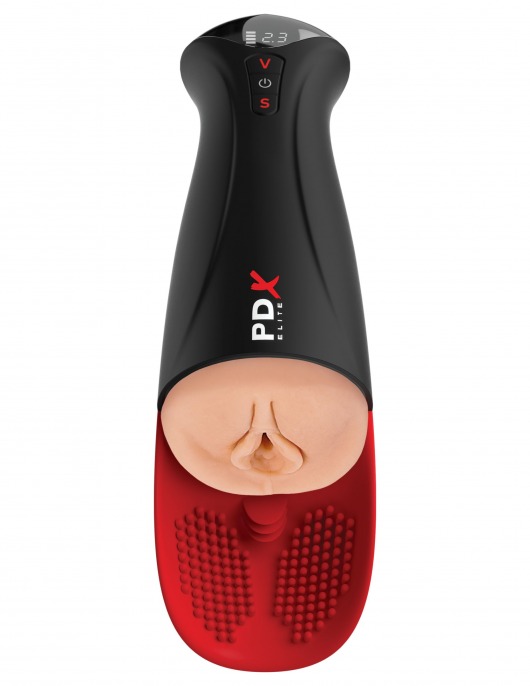 Телесный мастурбатор-вагина в черной колбе с вибрацией Fuck-O-Matic Pro XL - Pipedream - в Рубцовске купить с доставкой